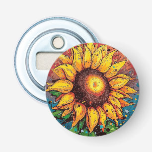 Zonnebloem flesopener. Bloem. kleurrijk Button Flesopener