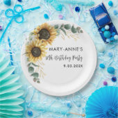 Zonnebloem Floral 80th Birthday Party Papieren Bordje (Feest)