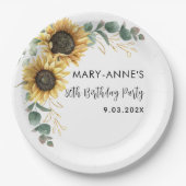 Zonnebloem Floral 80th Birthday Party Papieren Bordje (Voorkant)