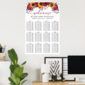 Zonnebloem Floral Burgundy Wedding Seating Charts Poster (Thuiskantoor)