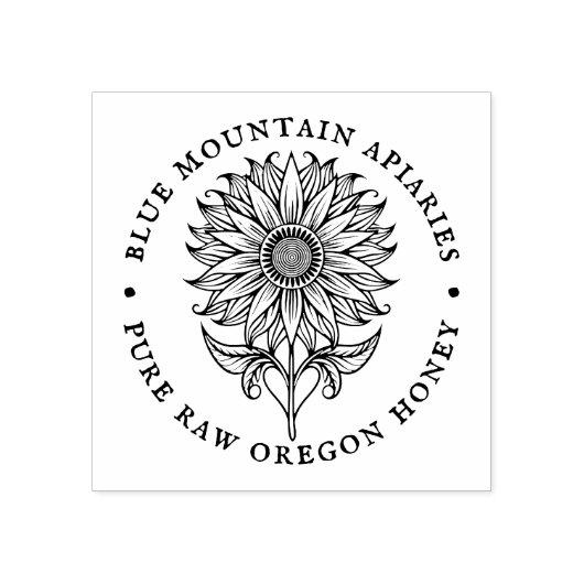 Zonnebloem Floral Design Bijenhouder Apiary Logo Rubberstempel (Afrduk)