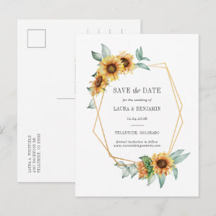 Zonnebloem Floral Gold Effect Geometrische Rustige Aankondigingskaart