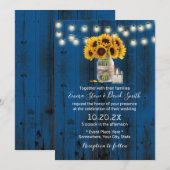 Zonnebloem Floral Jar Rustic Navy Blue Barn Weddin Kaart (Voorkant / Achterkant)