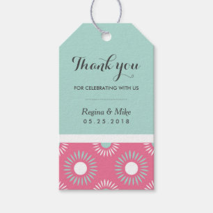 Zonnebloem Floral Patroon Gift Label Roze en Blauw Cadeaulabel