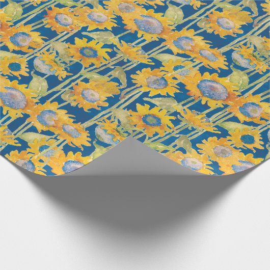 Zonnebloem Floral Pattern Blue Cadeaupapier (Hoek)