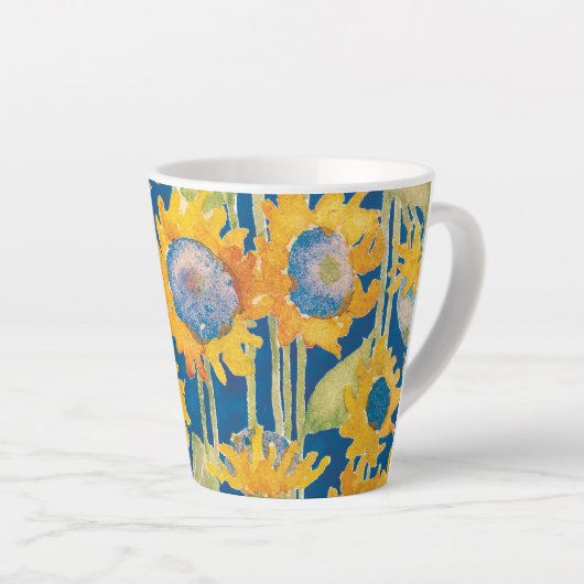 Zonnebloem Floral Pattern Blue Latte Mok (Rechterhoek)