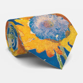 Zonnebloem Floral Pattern Blue Stropdas (Opgerold)