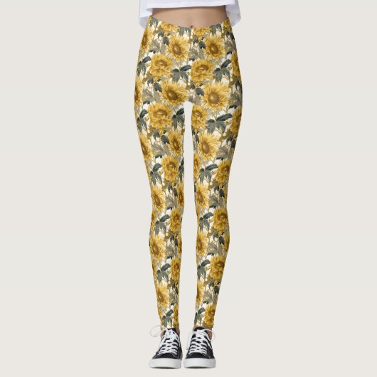 Zonnebloem Floral Pattern Leggings (Voorkant)
