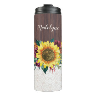 Zonnebloem Floral Rustic - Persoonlijke benaming Thermosbeker