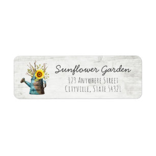 Zonnebloem Floral & Rustic Wood Return Address Etiket