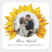 Zonnebloem foto rustieke bruiloft opslaan van de d vierkante sticker (Voorkant)