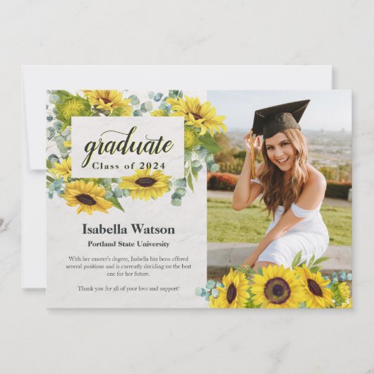 Zonnebloem Fotoscript Afstuderen Aankondiging (Voorkant)