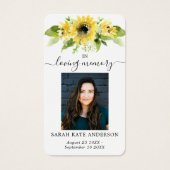 Zonnebloem Funeral in Loving Memory Poem Kaart (Voorkant)