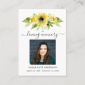 Zonnebloem Funeral in Loving Memory Poem Kaart Visitekaartje (Voorkant)