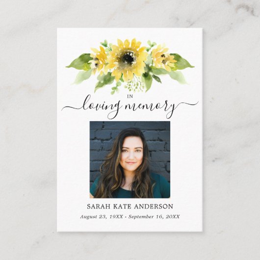 Zonnebloem Funeral in Loving Memory Poem Kaart Visitekaartje (Voorkant)