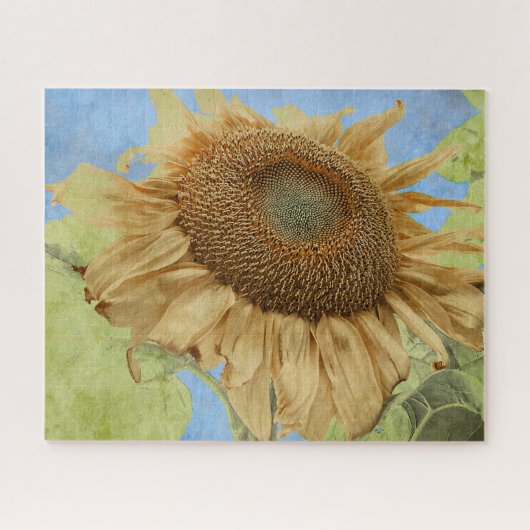 Zonnebloem Geel Blauw Boho Rustisch Land Floral Legpuzzel (Horizontaal)