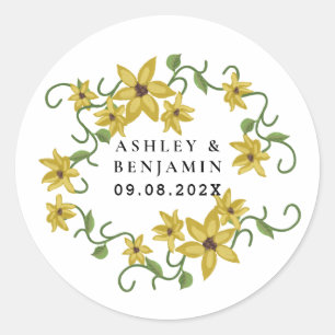 Zonnebloem Geel Bloemig Botanisch Handgetekend Oli Ronde Sticker