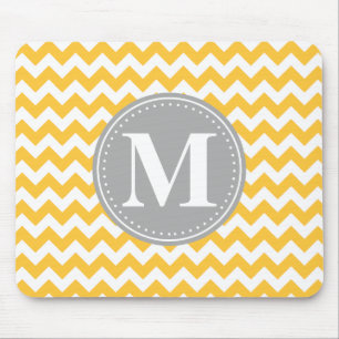 Zonnebloem Geel Chevron Pattern Gray Monogram Muismat