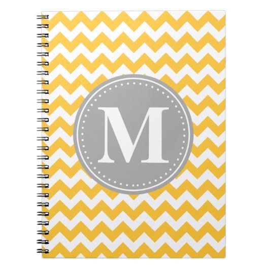 Zonnebloem Geel Chevron Pattern Gray Monogram Notitieboek (Voorkant)