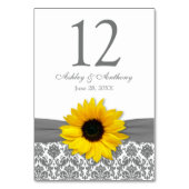 Zonnebloem Geel Grijs Damast Bruiloft Kaart (Voorkant)