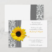 Zonnebloem Geel Grijs Damast Bruiloft RSVP Antwoor (Voorkant / Achterkant)