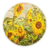 Zonnebloem  Geel Groen Rustisch Keramische Knop (Voorkant)