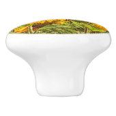 Zonnebloem  Geel Groen Rustisch Keramische Knop (Zijkant)