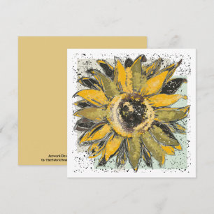 Zonnebloem Geel Groen Zwart Watercolor Stijl Kunst Kaart