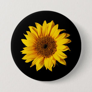 Zonnebloem Geel op Zwart - Gepersonaliseerd Sun Fl Ronde Button 7,6 Cm