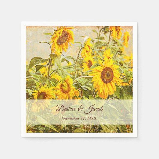 Zonnebloem  Geel Rustic Weddenschap Servet (Voorkant)