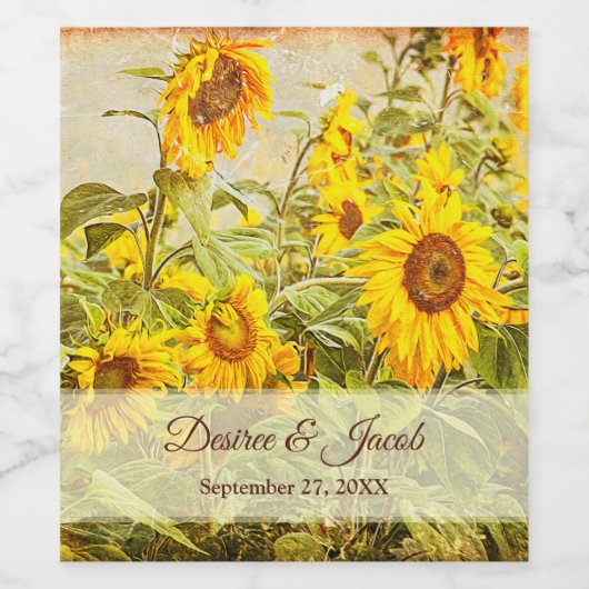 Zonnebloem  Geel Rustic Weddenschap Wijn Etiket (Enkel label)