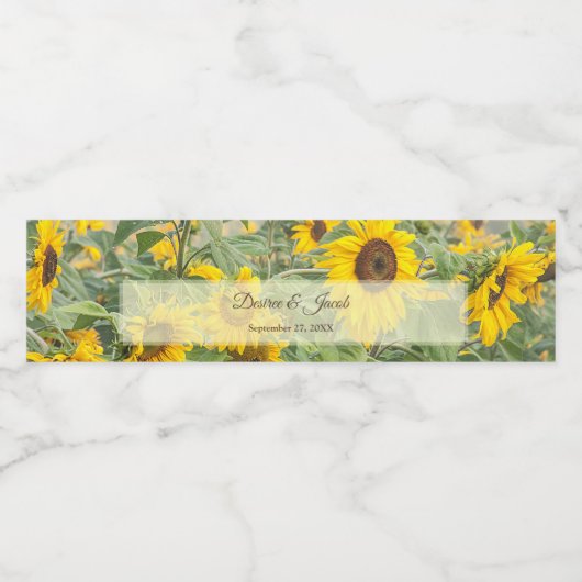 Zonnebloem Geel Rustiek Land Bruiloft Waterfles Etiket (Enkel label)