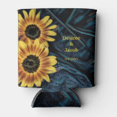 Zonnebloem Geel Rustieke Denim Blauwe Jeans Bruilo Blikjeskoeler (Voorkant)