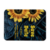 Zonnebloem Geel Rustisch Blauw Denim sparen de dat Magneet (Horizontaal)