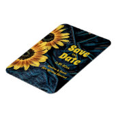 Zonnebloem Geel Rustisch Blauw Denim sparen de dat Magneet (Linkerzijde)