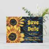 Zonnebloem Geel Rustisch Blauw Denim sparen de dat Save The Date (Staand voorkant)
