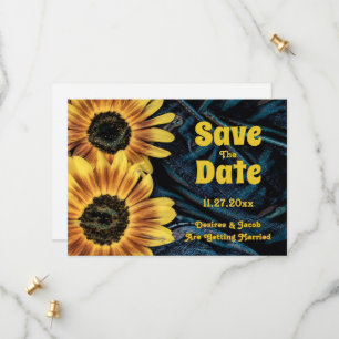 Zonnebloem Geel Rustisch Blauw Denim sparen de dat Save The Date