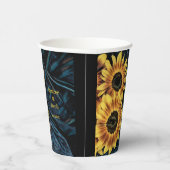 Zonnebloem Geel Rustisch Denim Blue Jeans Papieren Bekers (Rechts)