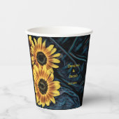 Zonnebloem Geel Rustisch Denim Blue Jeans Papieren Bekers (Voorkant)