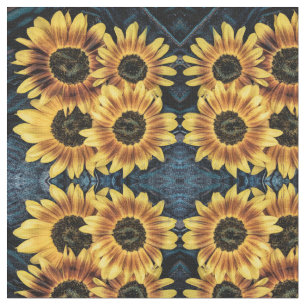 Zonnebloem Geel Rustisch Denim Blue Jeans Pattern Stof