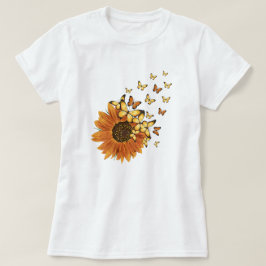 Zonnebloem Geel Sinaasappel Vlinder Bloemen T-shirt