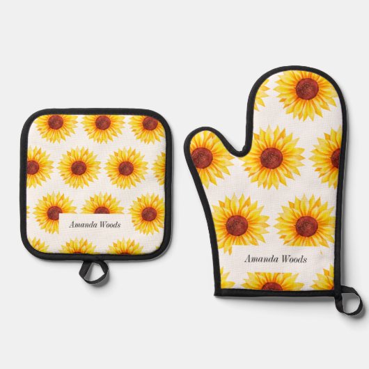 Zonnebloem Geel Wit Chic Ovenwant & Pannenlap Set (Voorkant)