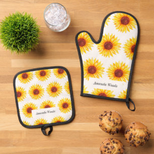 Zonnebloem Geel Wit Chic Ovenwant & Pannenlap Set