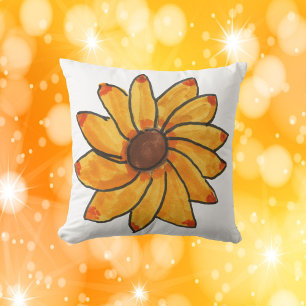 Zonnebloem gele hand getekend kussen