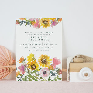 Zonnebloem Gele Waterverf Bloemachtige Baby Shower Kaart