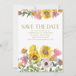 Zonnebloem Gele Waterverf Floral Wedding Save The Date