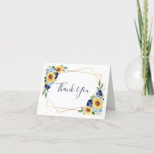 Zonnebloem Geometric Dusty Blue Navy Floral Weddin Bedankkaart