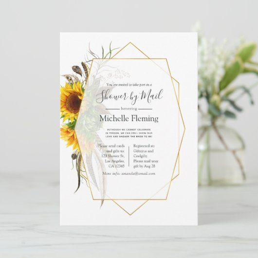 Zonnebloem Geometrisch Bruids of Baby shower per M Kaart (Staand voorkant)