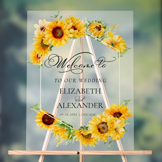 Zonnebloem geometrische bruiloft welkom acryl bord (Neutraal)