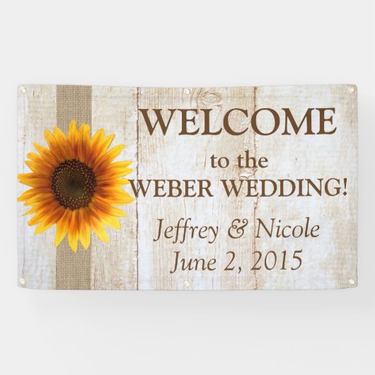 Zonnebloem gepersonaliseerde aangepaste bruiloft b spandoek (Horizontaal)